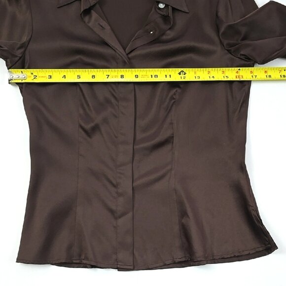 F Carriere Women's Silk Blend Espresso Brown Long Sleeves Button Down Blouse XS - Picture 14 of 16